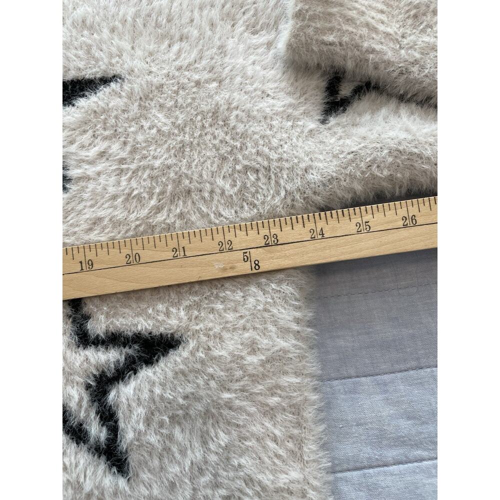 Pilcro Sweater Womens XL Cream Black Star Print Fuzzy Eyelash Cozy Oversize #10 - Picture 6 of 9